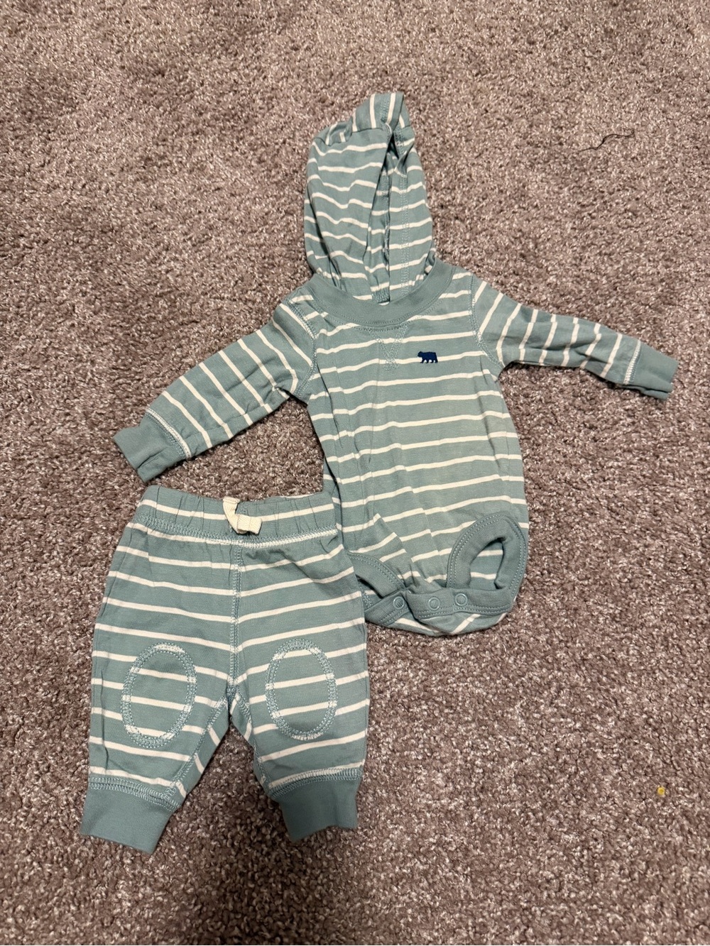 Carter's Teal and White Striped Hooded Bodysuit with Pants